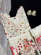 Elegant White & Pink Printed Cotton Suit Set