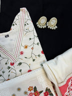 Elegant White & Pink Printed Cotton Suit Set
