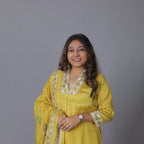 Vibrant Yellow A-Line Chiffon Silk Kurti Set