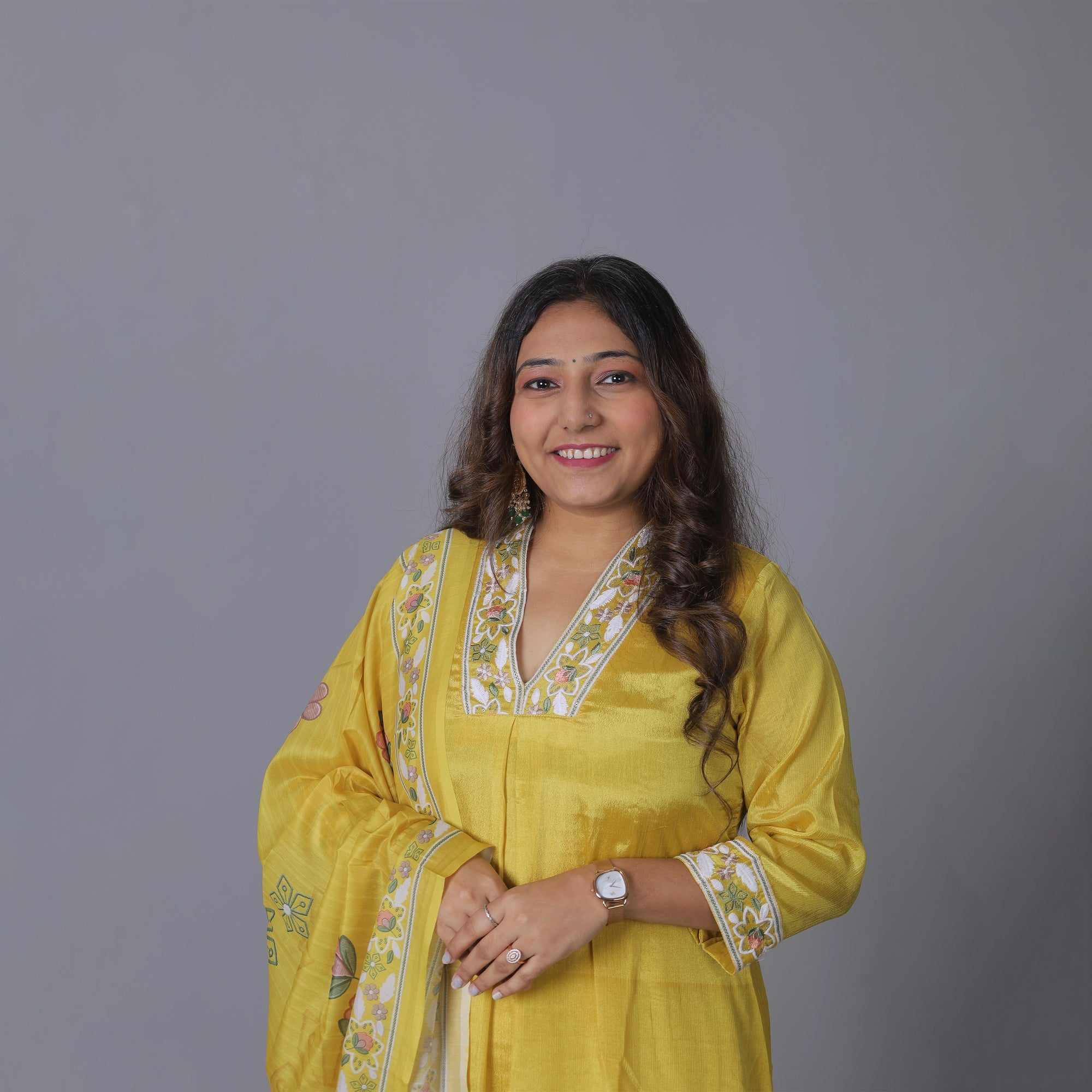 Vibrant Yellow A-Line Chiffon Silk Kurti Set