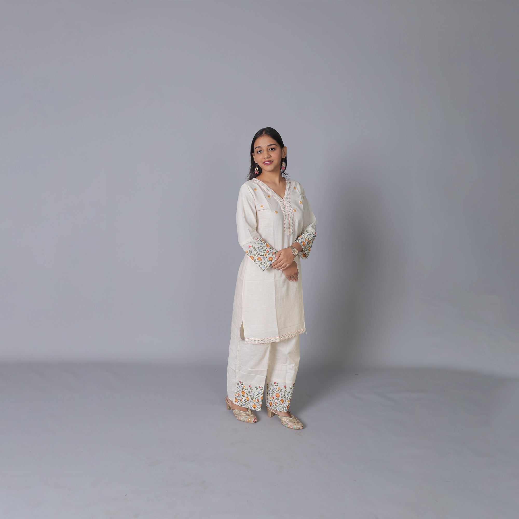 Elegant Off-White Khadi Embroidered Co-Ord Set