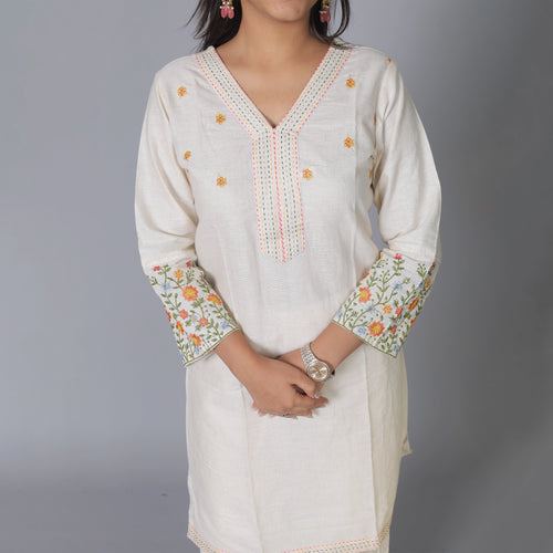 Elegant Off-White Khadi Embroidered Co-Ord Set