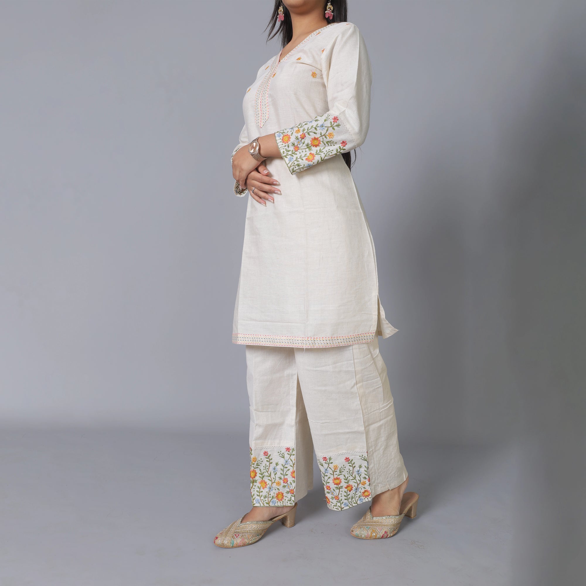 Elegant Off-White Khadi Embroidered Co-Ord Set