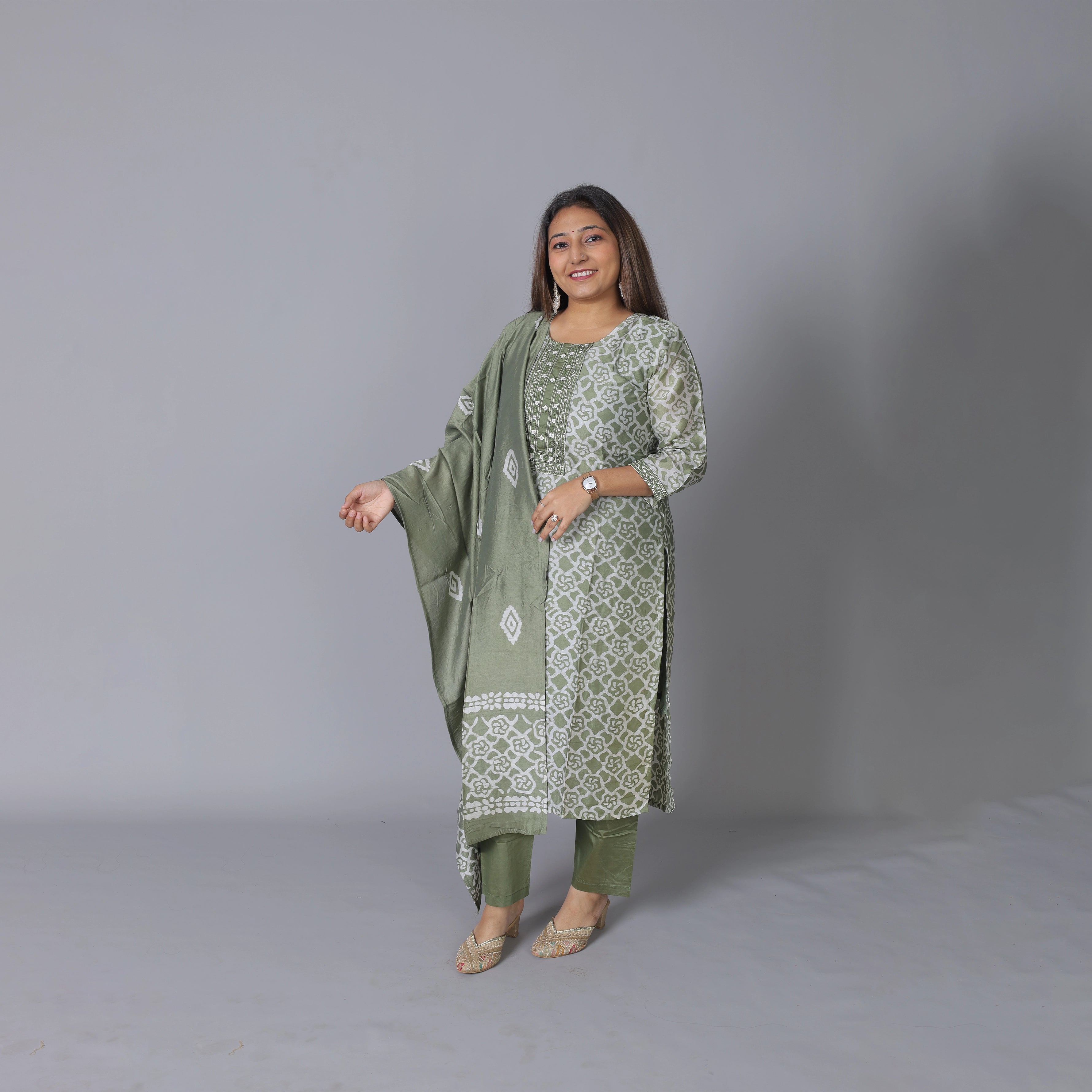 Chanderi Silk Batik Print Suit