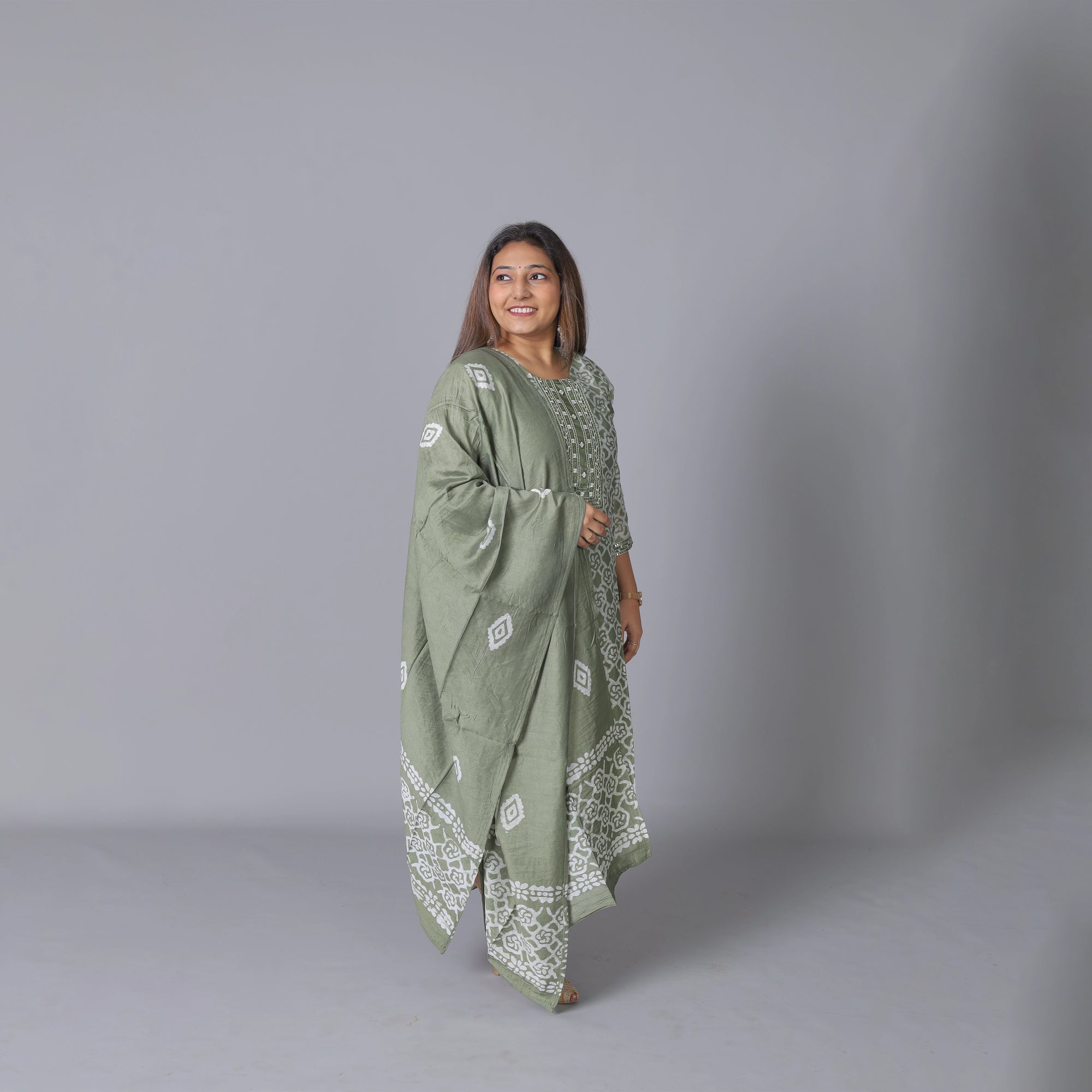 Chanderi Silk Batik Print Suit
