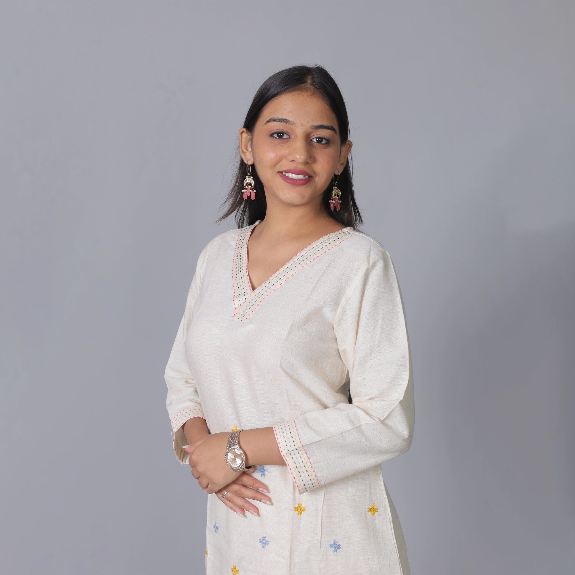 Floral Embroidered Pure Khadi Cotton Co-Ord Set