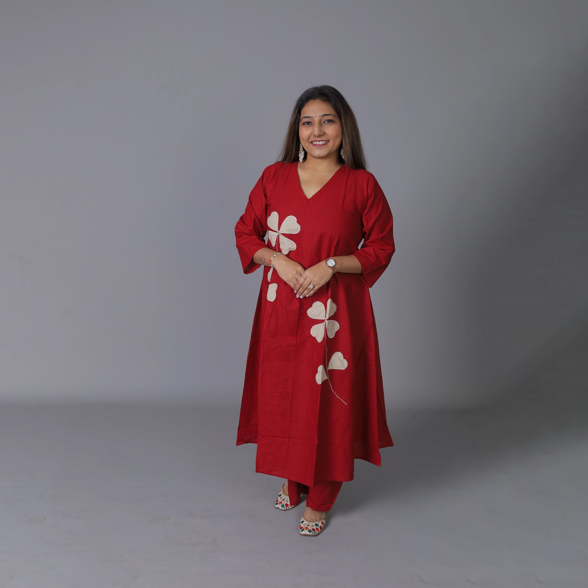 Red Kurti Set Adorned