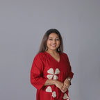 Red Kurti Set Adorned