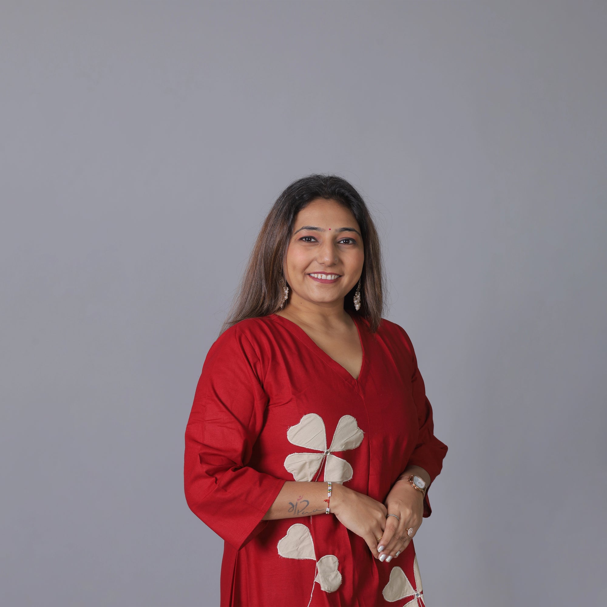 Red Kurti Set Adorned