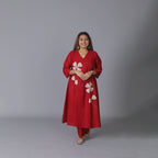 Red Kurti Set Adorned