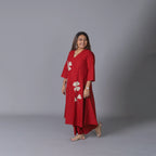 Red Kurti Set Adorned
