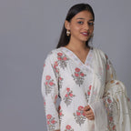 Fresh Floral White Cotton Kurti Set