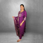 Royal Purple Embroidered Silk Kurta Set with Banarasi Dupatta